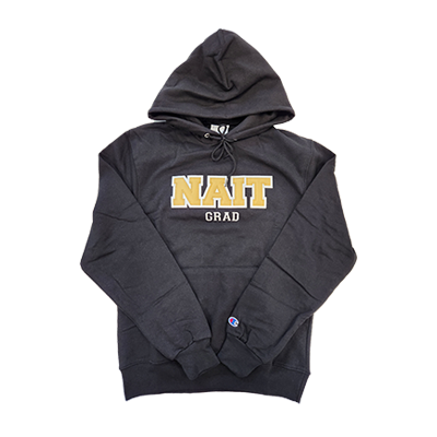 Grad Hoodie -Black with Gold Twill